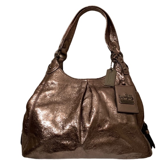 Coach Maggie Leather Metallic Hobo Shoulder Bag Gunmetal Grey 15259 - Picture 1 of 12